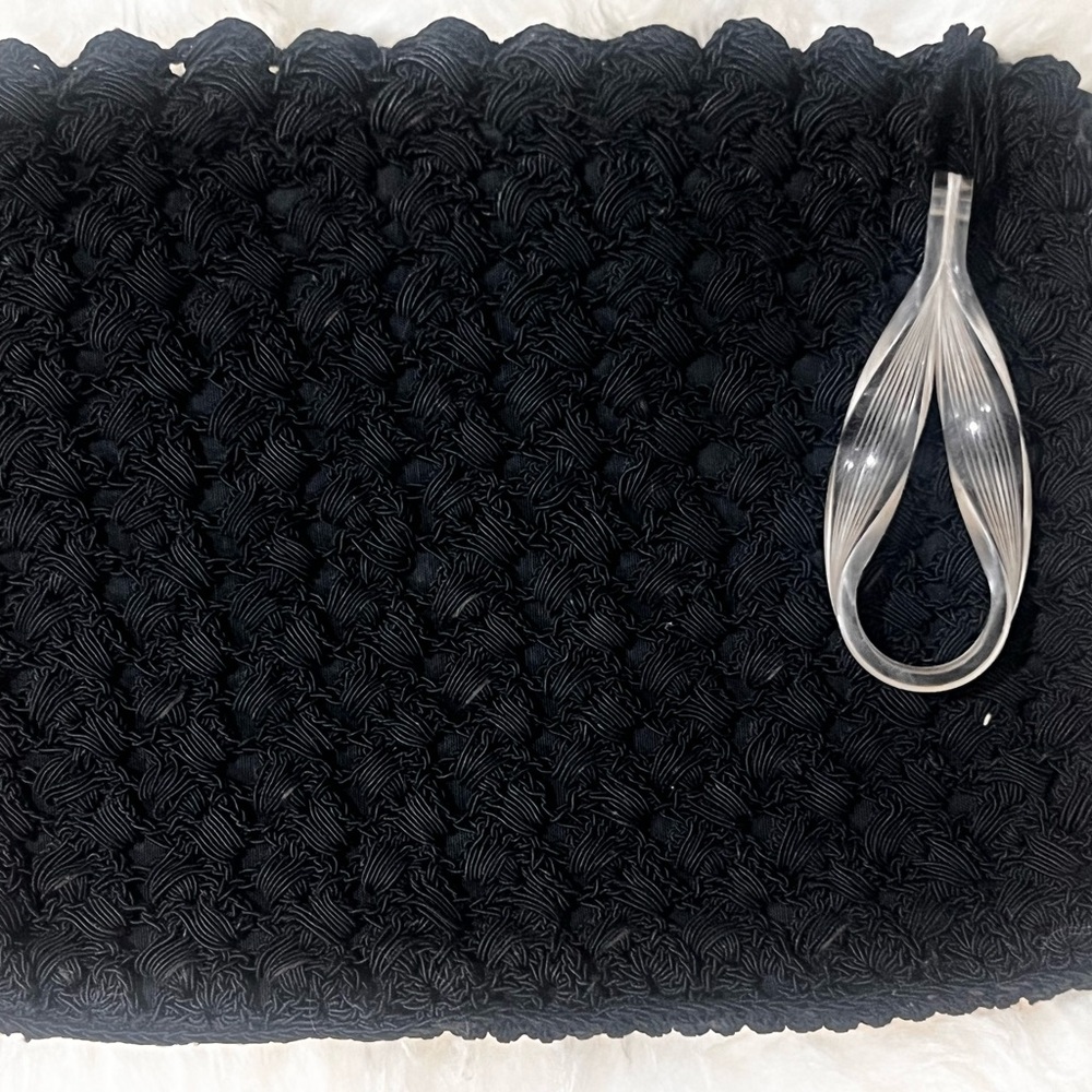 Vintage embroidered clutch with chic acrylic handle